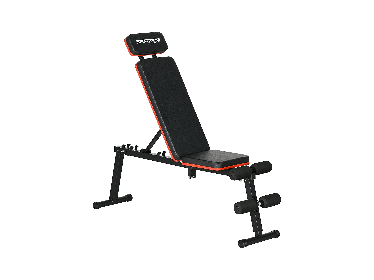 Banc de musculation pliable inclinable abdominaux - 4 coussins presse-jambes - acier PU rouge noir