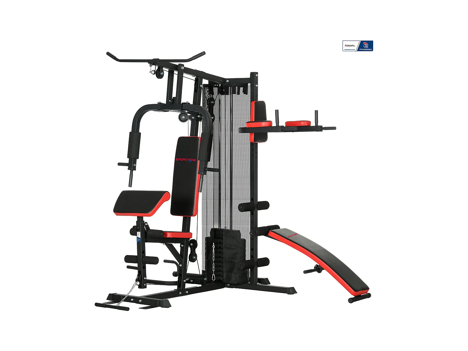 Station de musculation multi-équipement - collaboration Aosom.fr x FFHandball - 10 contrepoids - acier noir rouge