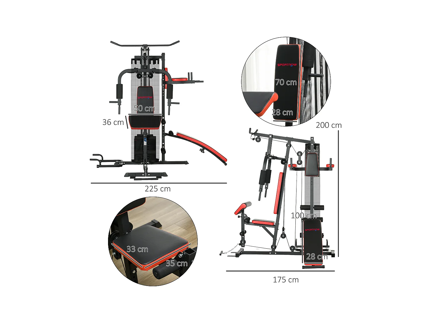Station de musculation multi-équipement - collaboration Aosom.fr x FFHandball - 10 contrepoids - acier noir rouge