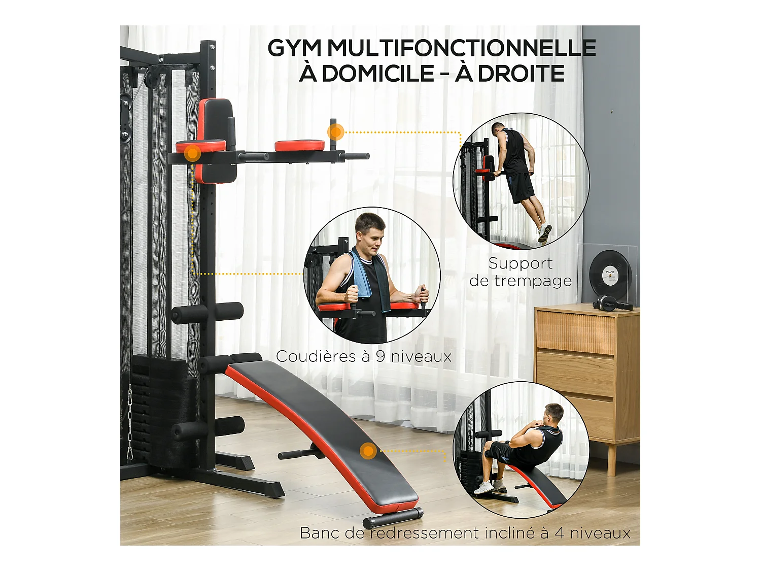 Station de musculation multi-équipement - collaboration Aosom.fr x FFHandball - 10 contrepoids - acier noir rouge