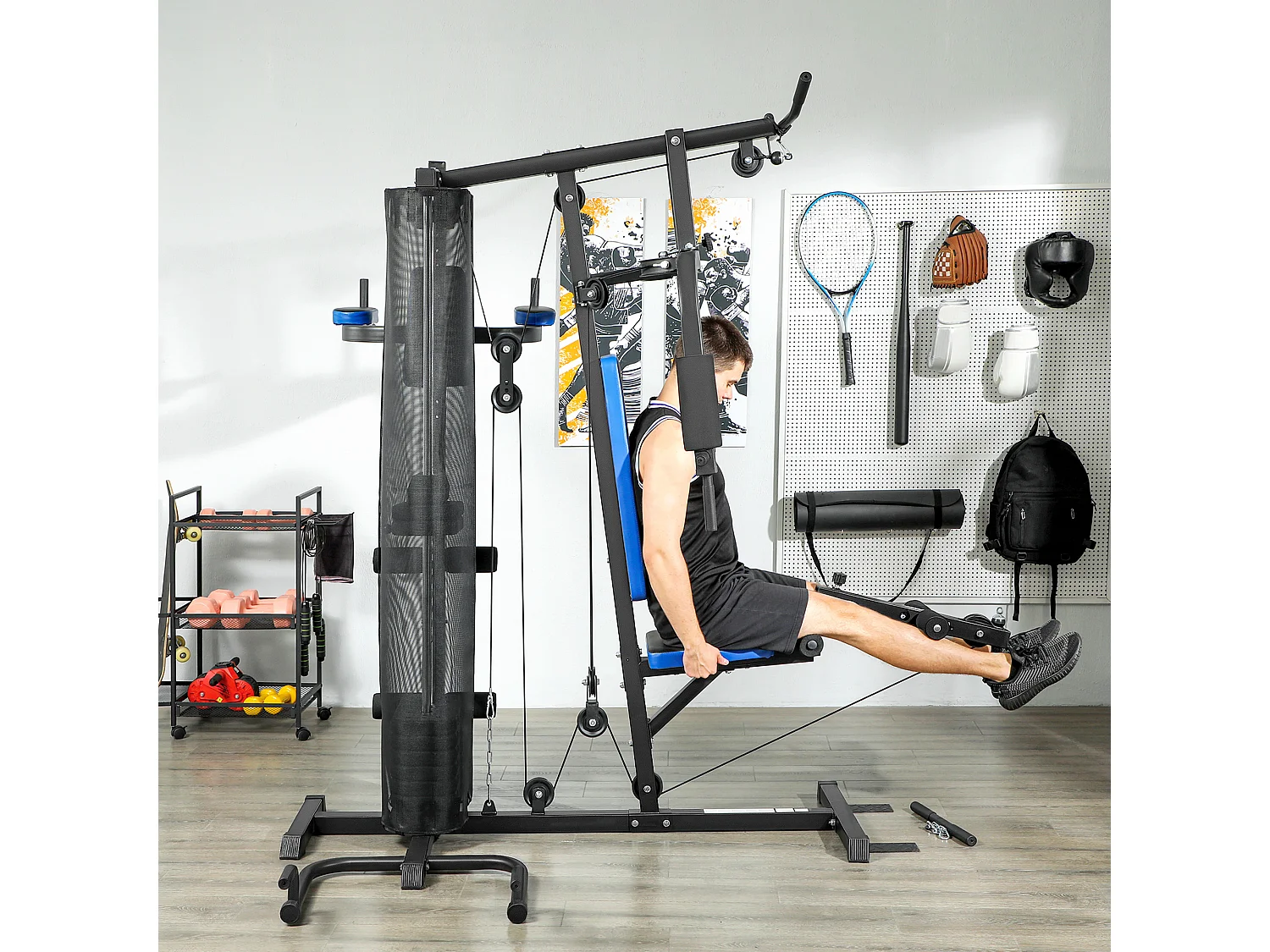 Station de musculation multi-équipement - collaboration Aosom.fr x FFHandball - 10 contrepoids - acier noir rouge