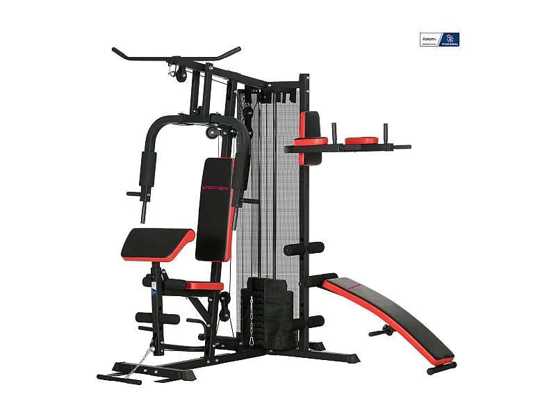 Station de musculation multi-équipement - collaboration Aosom.fr x FFHandball - 10 contrepoids - acier noir rouge