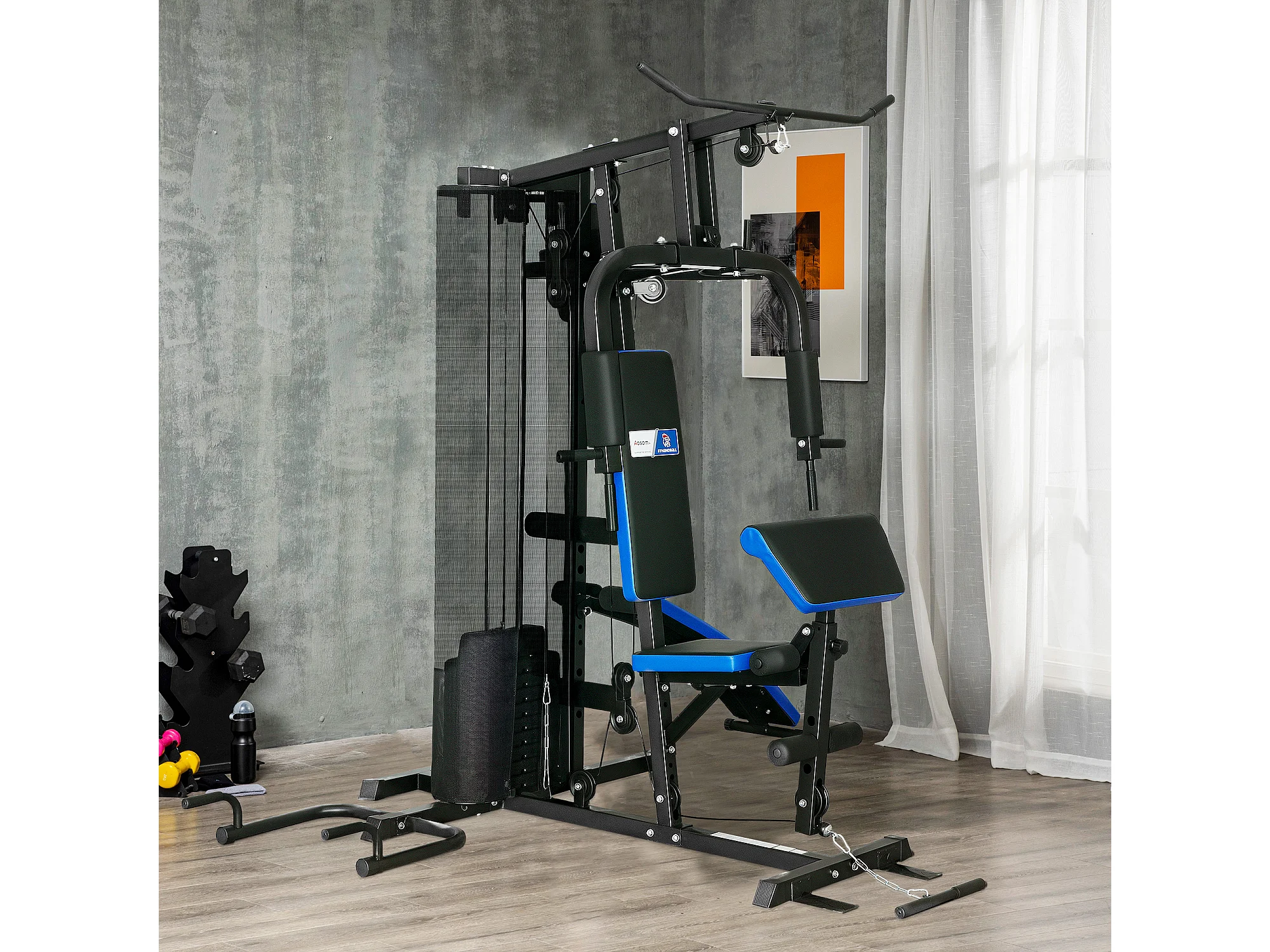 Station De Musculation Multifonction SPORTNOW X FFHandball - 65 Kg De Poids, Banc Réglable, 110 Kg Max
