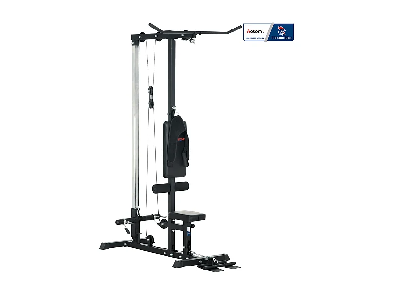 Station de musculation tirage poitrine - collaboration Aosom.fr x FFHandball - bande de résistance, siège réglable - noir