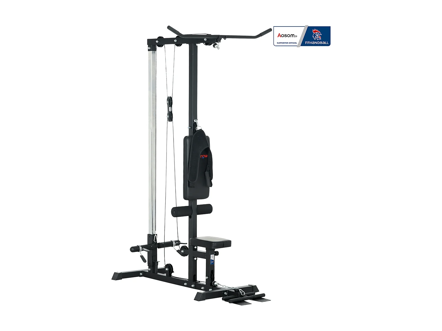 Station de musculation tirage poitrine - collaboration Aosom.fr x FFHandball - bande de résistance, siège réglable - noir