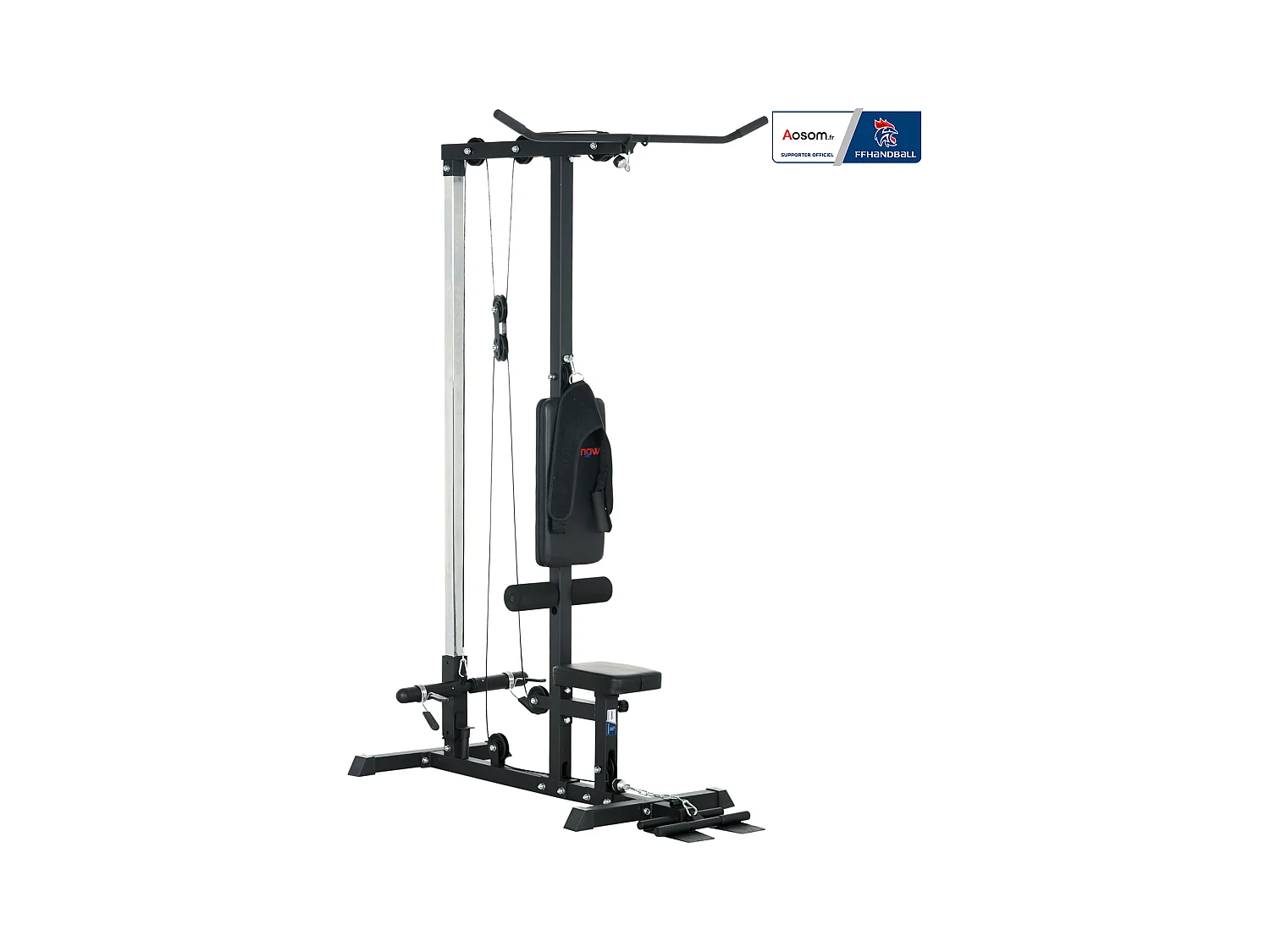 Station de musculation tirage poitrine - collaboration Aosom.fr x FFHandball - bande de résistance, siège réglable - noir