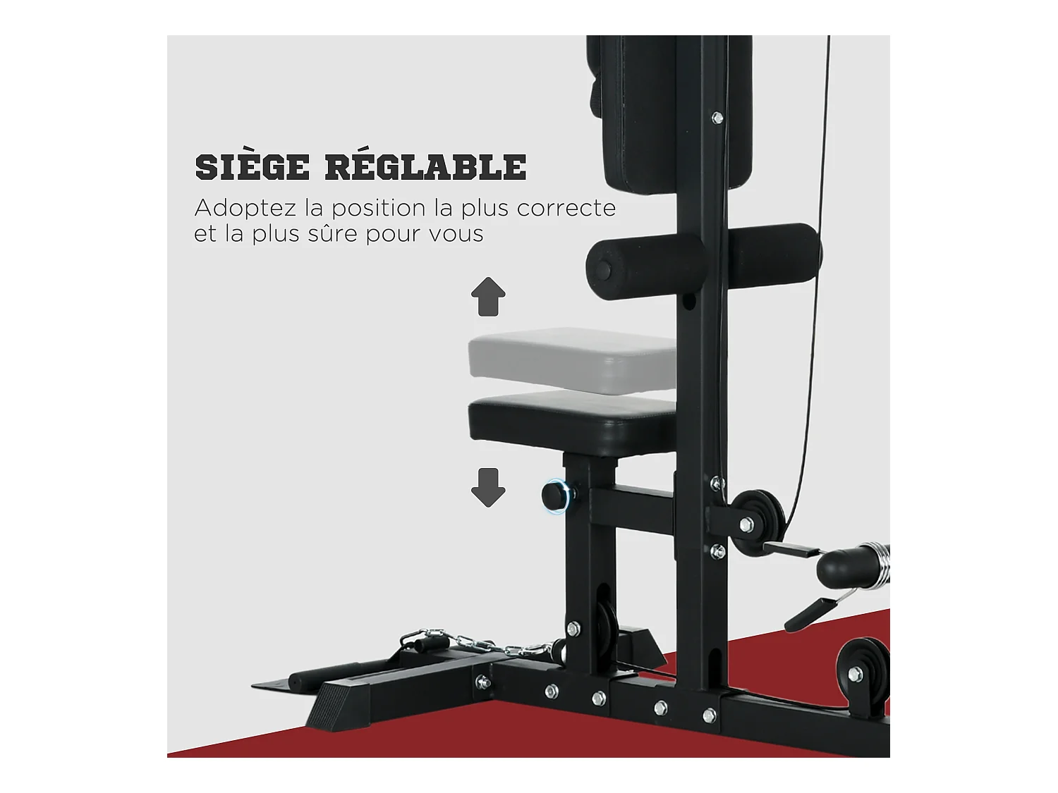 Station de musculation tirage poitrine - collaboration Aosom.fr x FFHandball - bande de résistance, siège réglable - noir