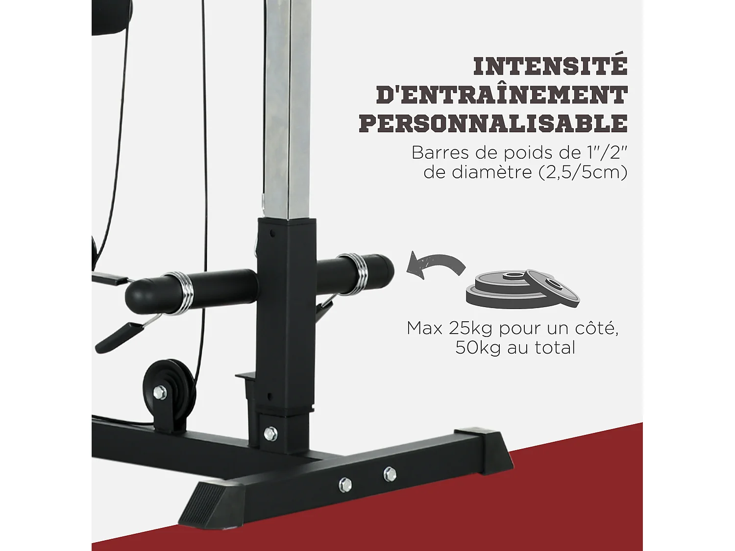 Station de musculation tirage poitrine - collaboration Aosom.fr x FFHandball - bande de résistance, siège réglable - noir