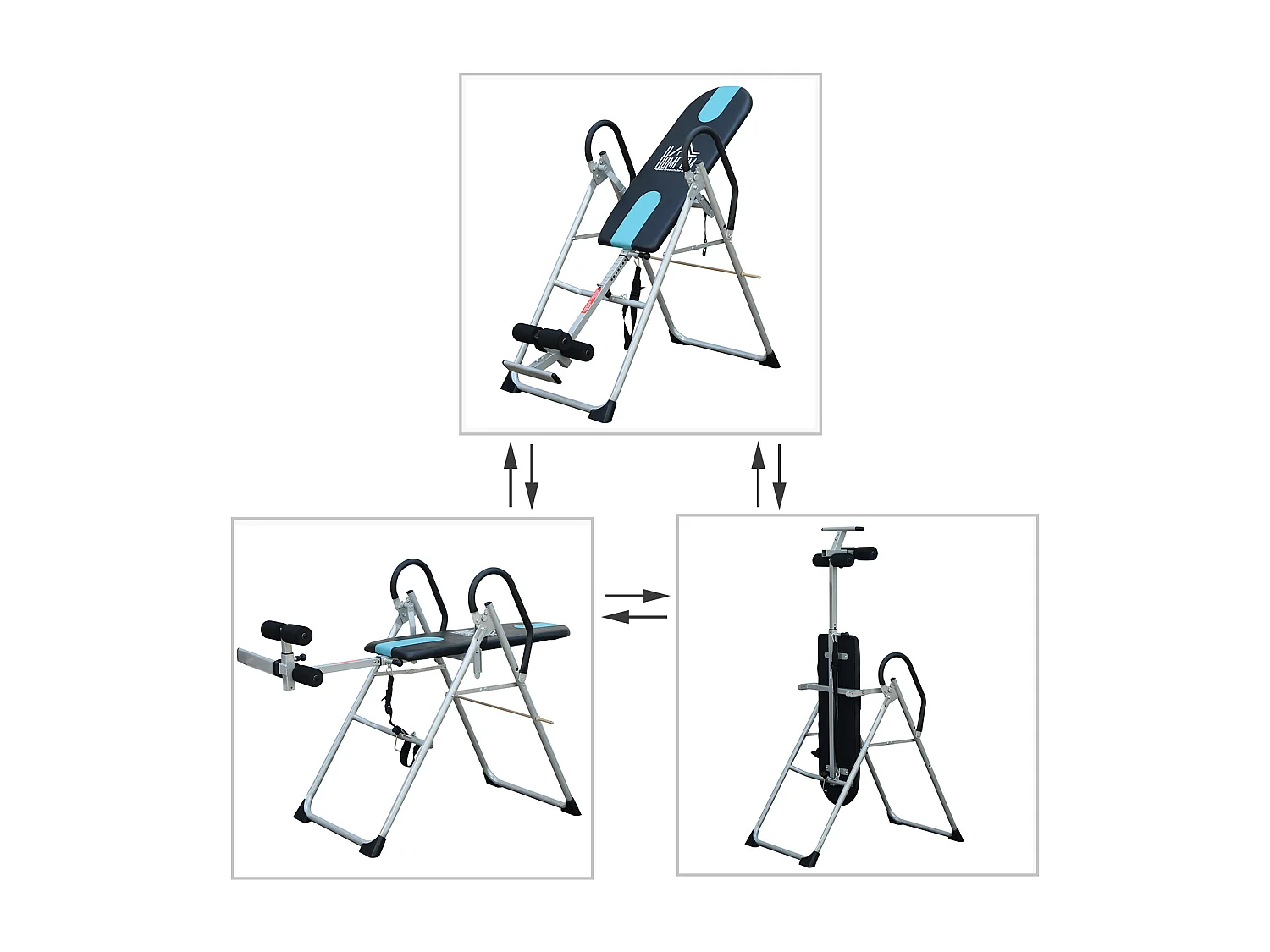 Table d'inversion de musculation pliable ceinture de sécurité réglable acier coloris argent noir