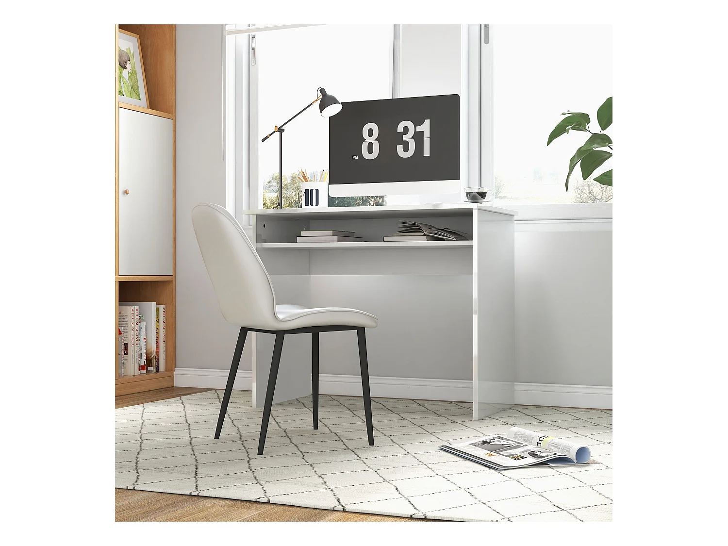 Bureau informatique multimédia multi-rangement  1 étagère - 90l x 50P x 74H cm blanc
