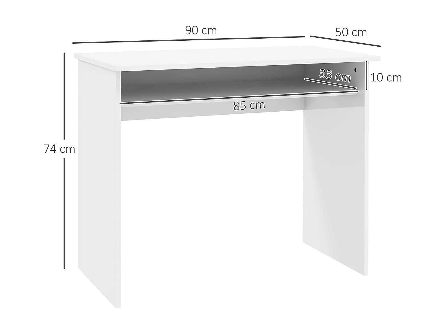 Bureau informatique multimédia multi-rangement  1 étagère - 90l x 50P x 74H cm blanc