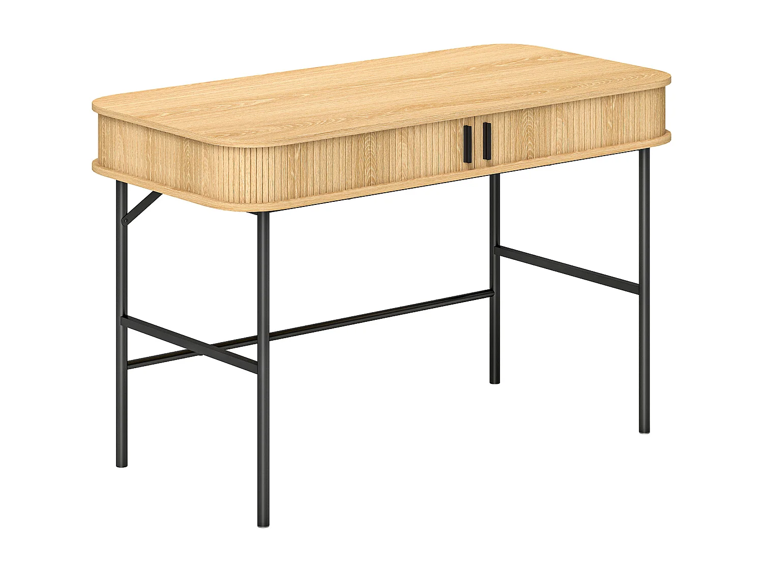 Bureau style scandinave dim. 120 x 60 x 76,5 cm - 2 portes, 2 compartiments - acier noir aspect bois clair