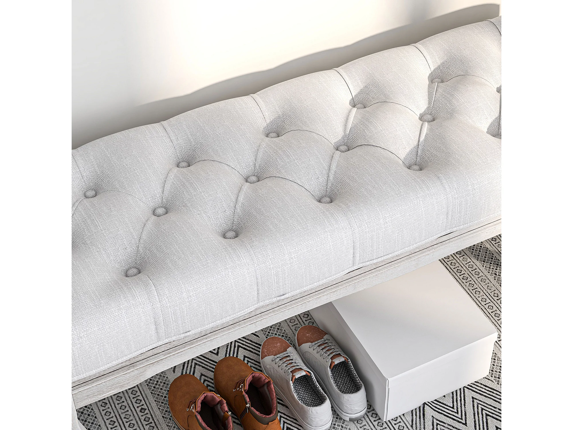 Banc Banquette Capitonnée Style Classique Chic Bois Lin - Banc - Bout