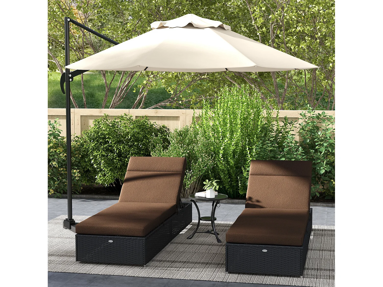 Lot de 2 matelas pour bain de soleil transat - cordons et scratchs d'attache - dim. 196L x 55l cm ép. 8 cm - polyester déperlant marron