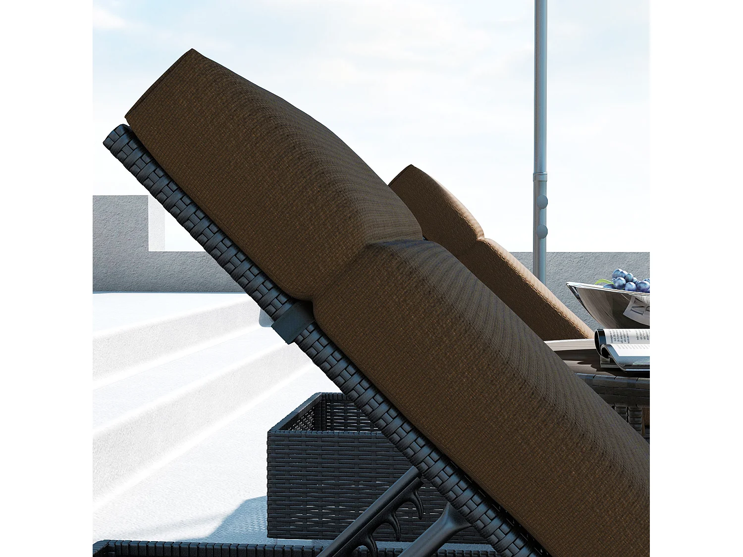 Lot de 2 matelas pour bain de soleil transat - cordons et scratchs d'attache - dim. 196L x 55l cm ép. 8 cm - polyester déperlant marron