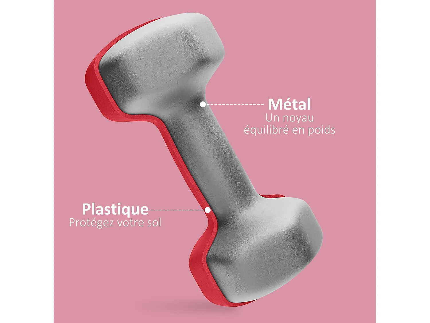 Lot de 2 haltères hexagonales 2 x 4 Kg - poignée antidérapante - métal PVC rouge