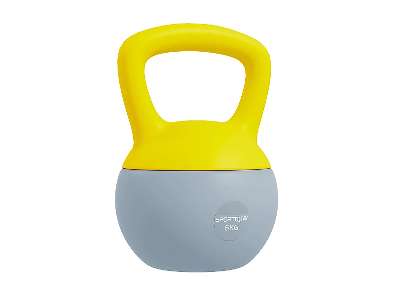 Kettlebell 6 Kg - prise ergonomique - entraînement musculaire & haltérophilie - PVC gris jaune
