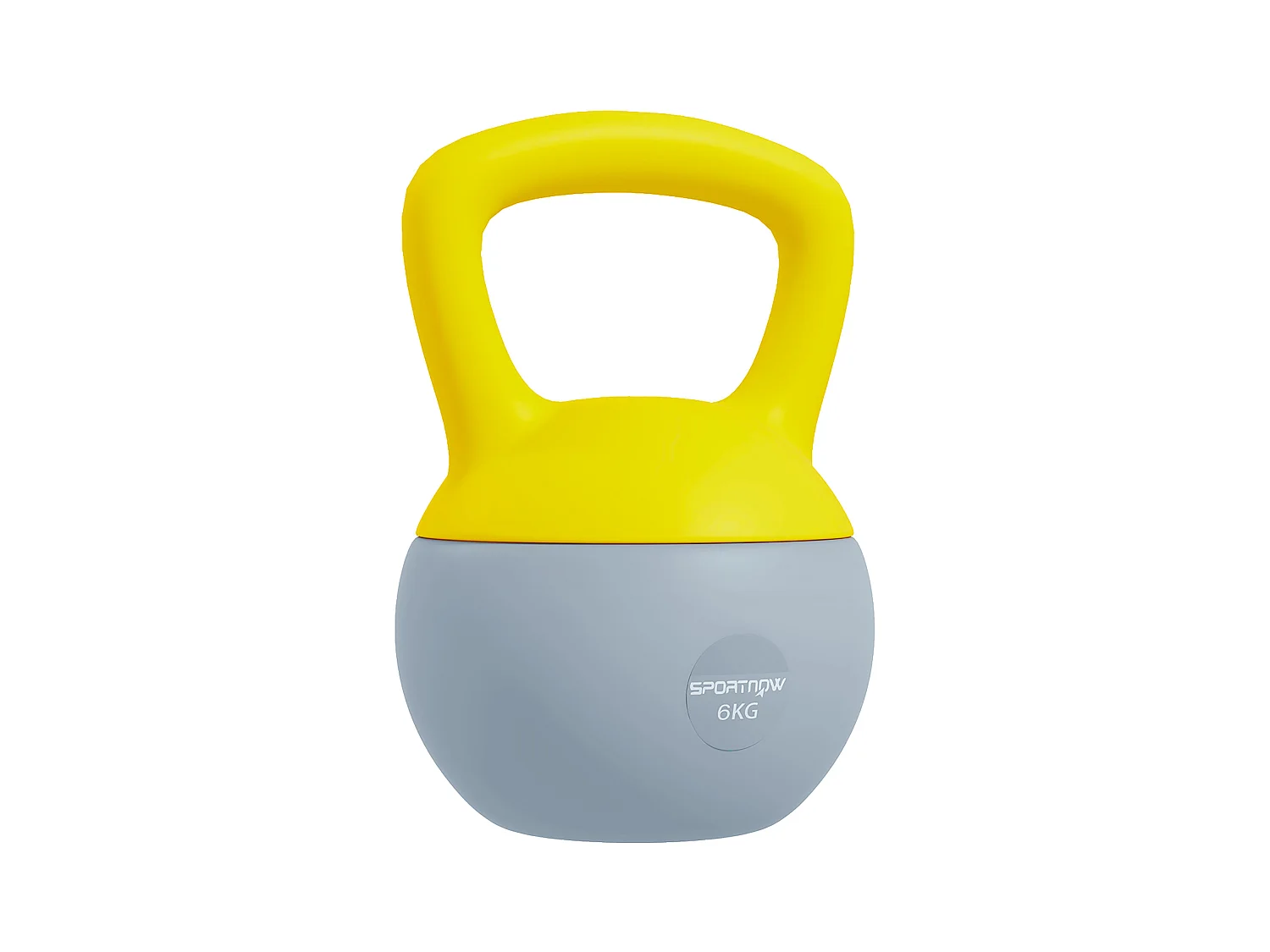 Kettlebell 6 Kg - prise ergonomique - entraînement musculaire & haltérophilie - PVC gris jaune