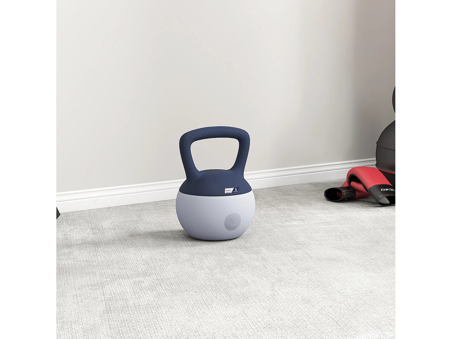 Kettlebell 10 Kg collaboration Aosom.fr x FFHandball - prise ergonomique - PVC gris jaune