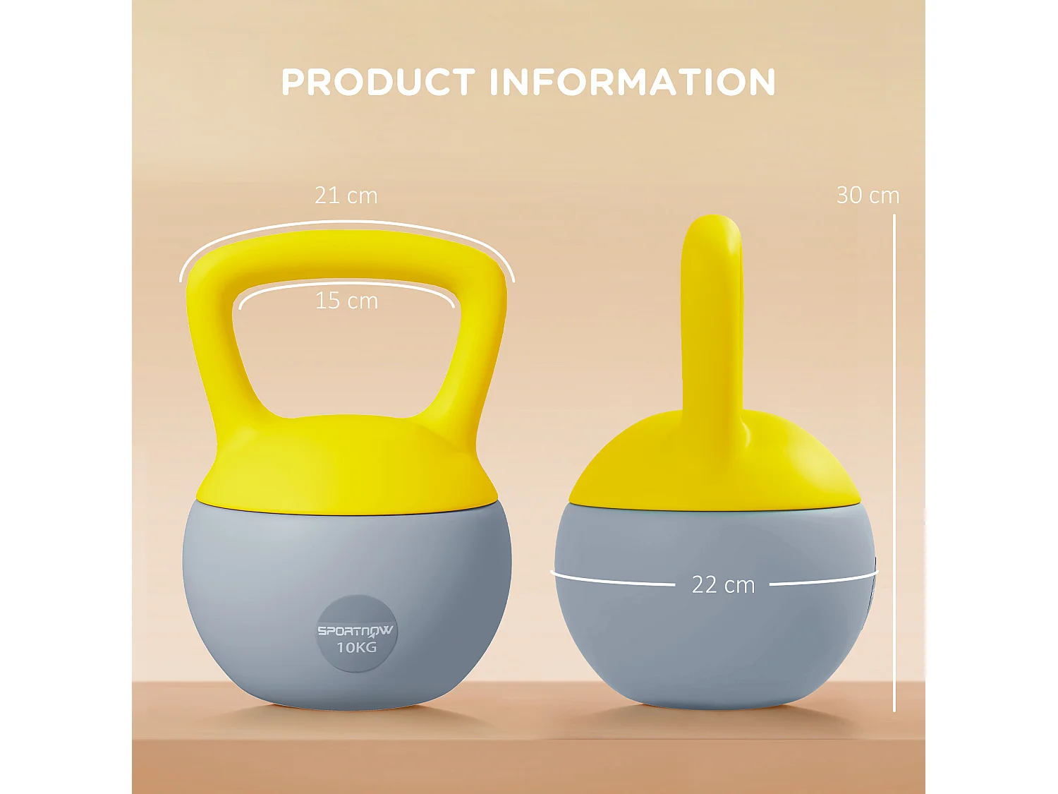 Kettlebell 10 Kg - prise ergonomique - entraînement musculaire & haltérophilie - PVC gris jaune