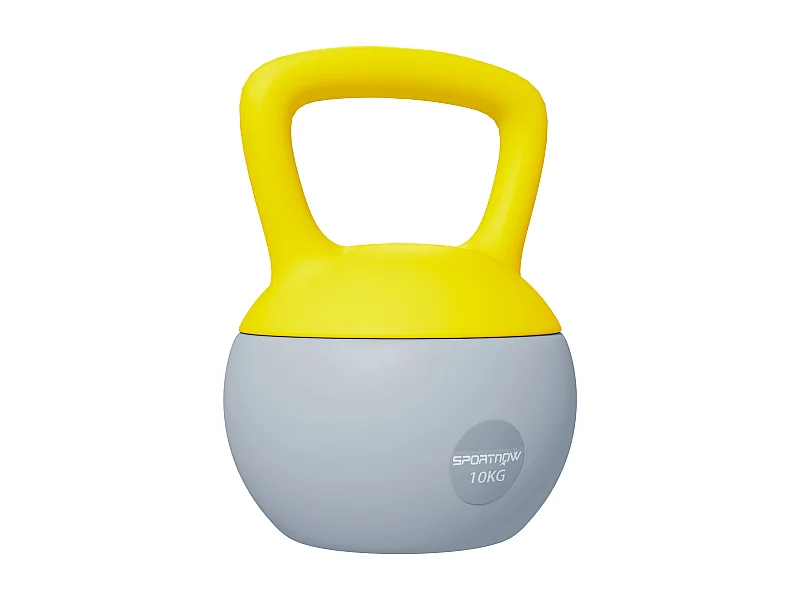 Kettlebell 10 Kg - prise ergonomique - entraînement musculaire & haltérophilie - PVC gris jaune