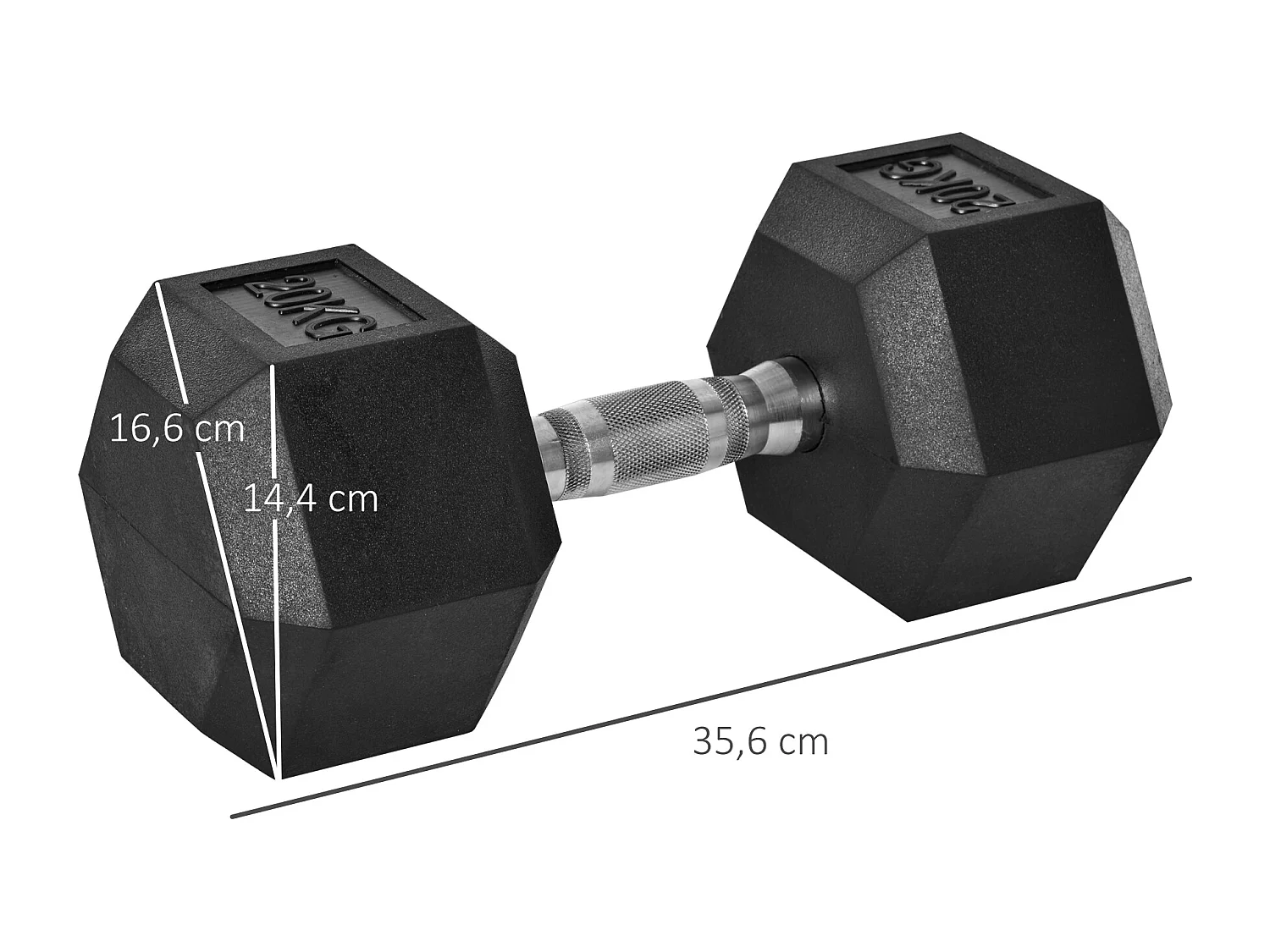 Haltère courte poids 20 Kg - entraînement musculaire & haltérophilie - acier caoutchouc noir