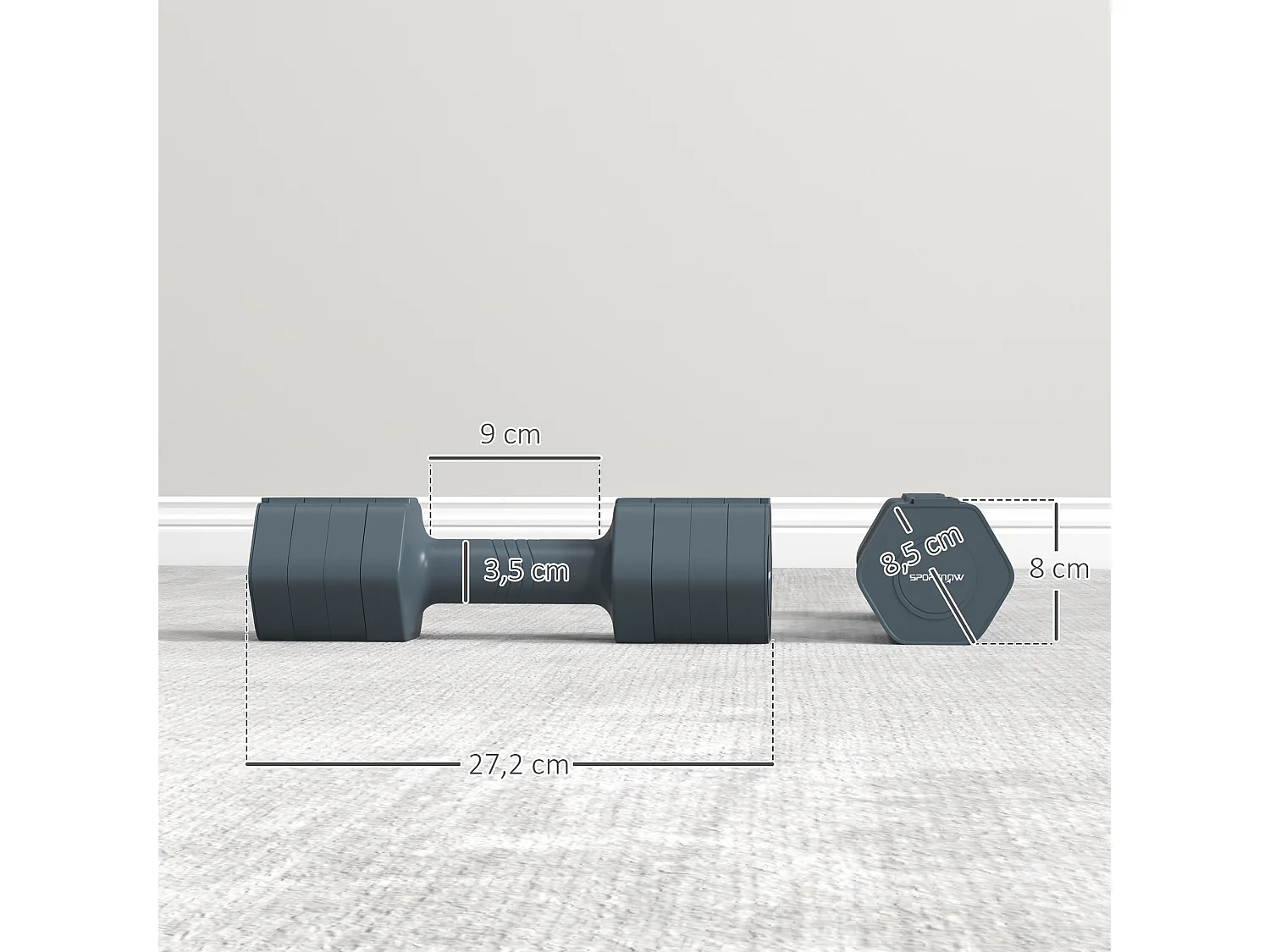 Lot de 2 haltères réglables hexagonales avec poignée antidérapante pour l'entraînement à domicile, 2 x 2.5kg gris
