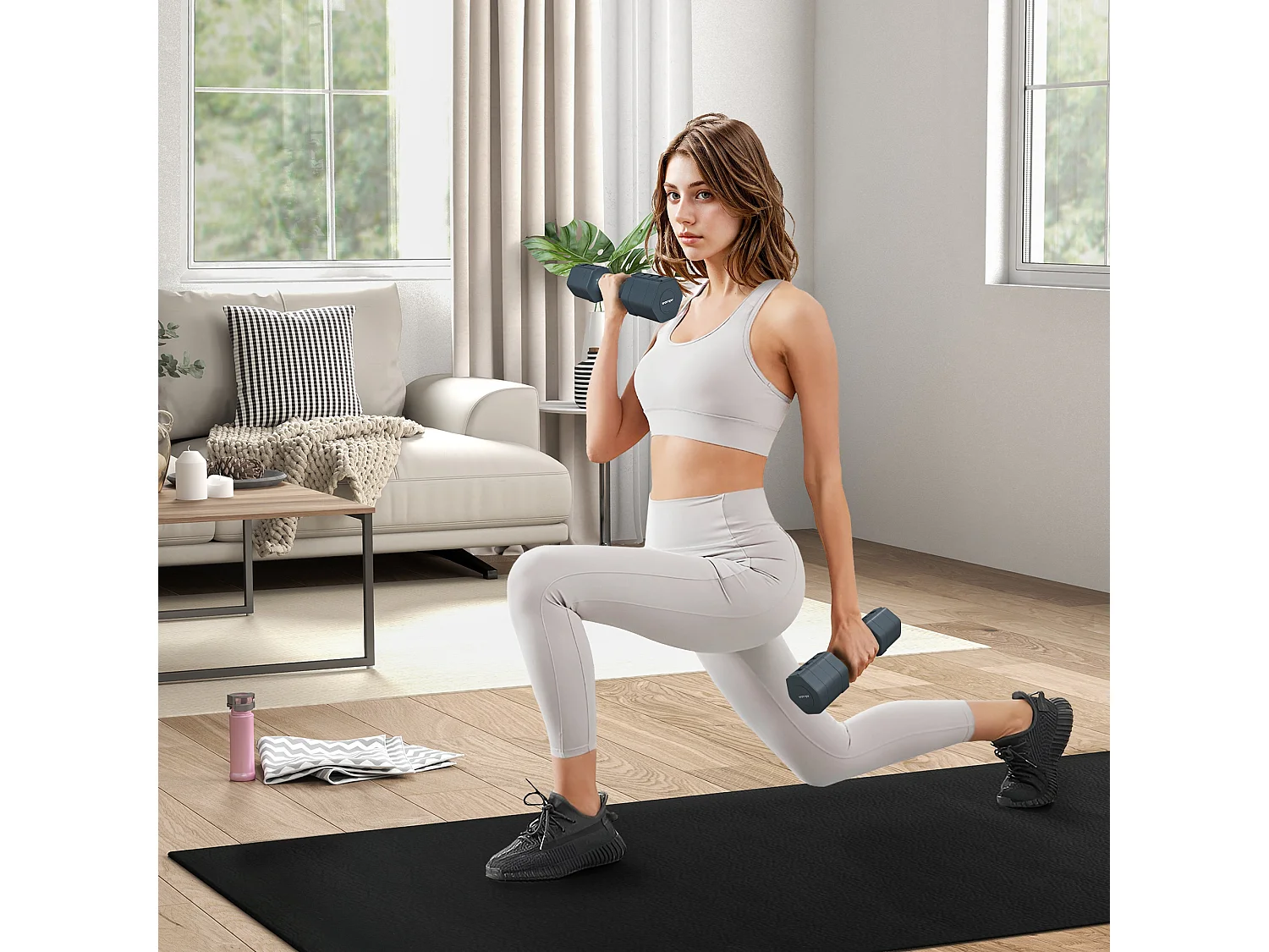 Lot de 2 haltères réglables hexagonales avec poignée antidérapante pour l'entraînement à domicile, 2 x 2.5kg gris