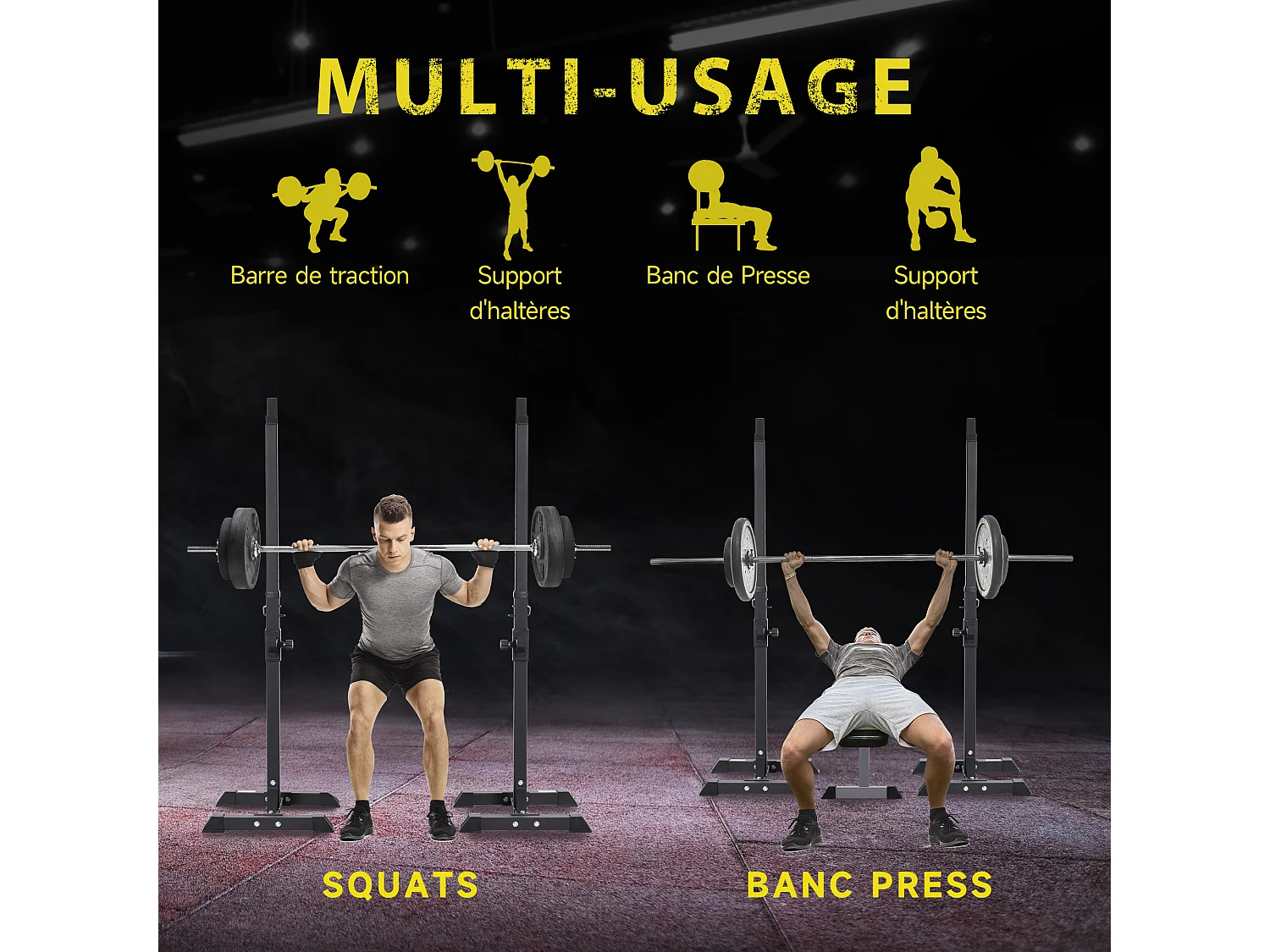 Support de musculation repose haltères charge Max. 150 Kg Noir