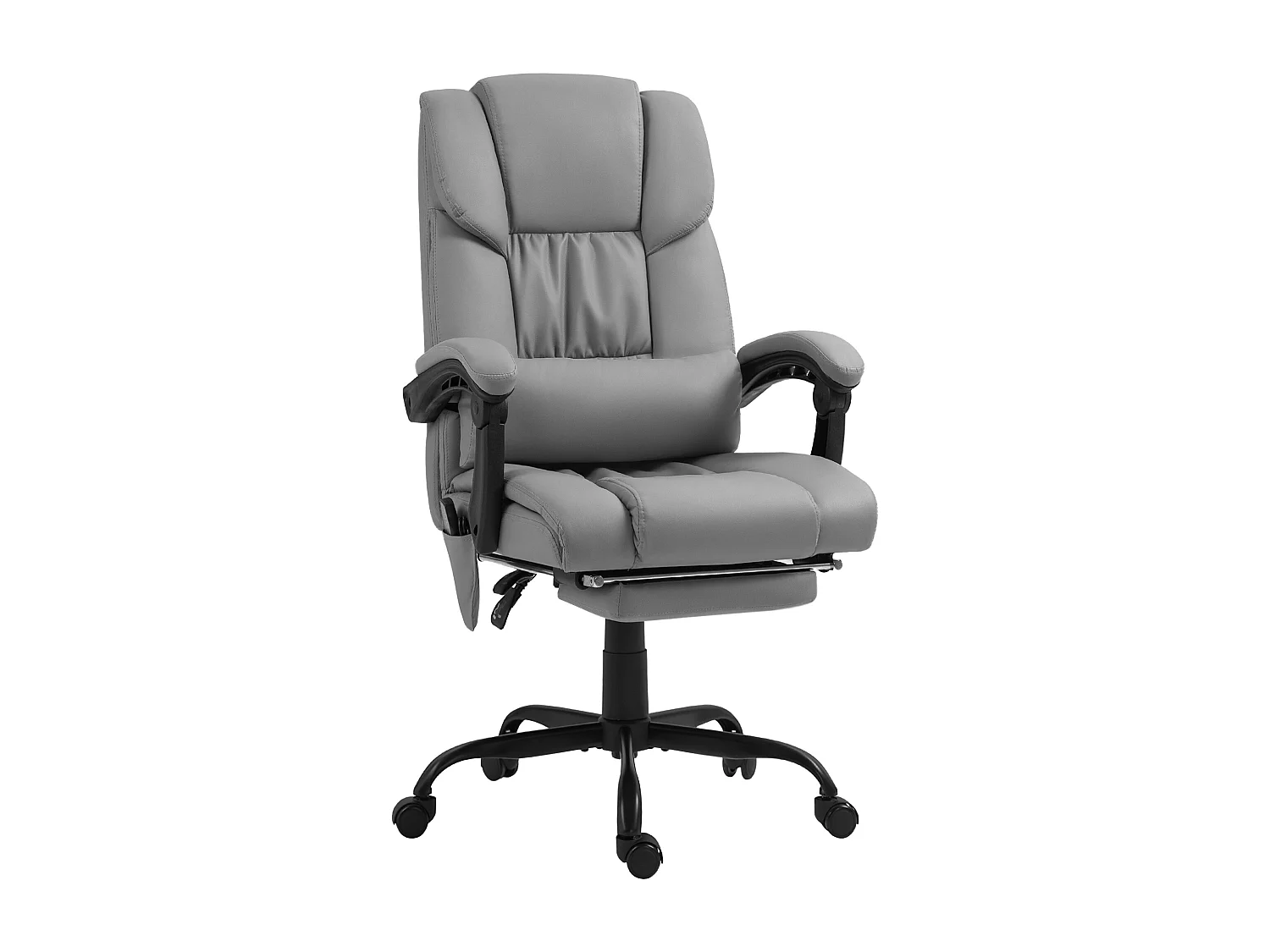 Fauteuil de bureau direction massant inclinable réglable - repose-pieds rétractable intégré - acier noir PU gris