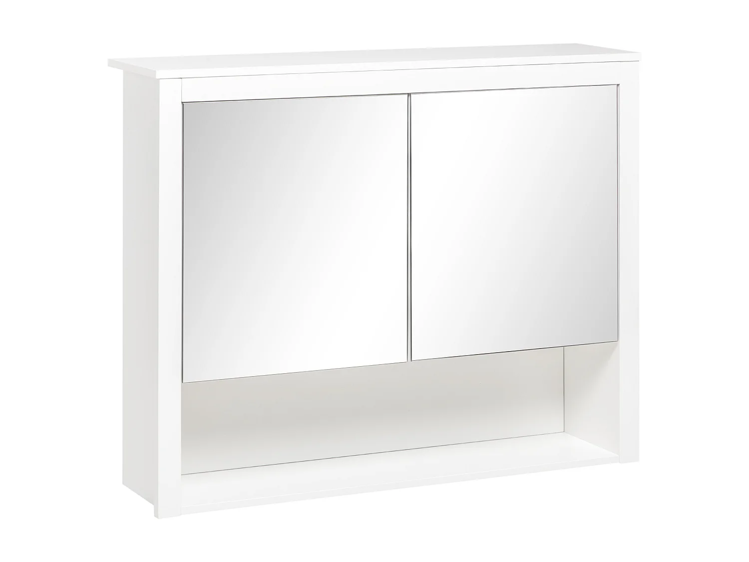Armoire miroir de salle de bain - 2 portes, étagère, niche - MDF blanc