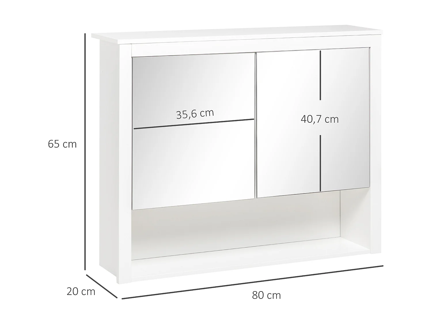 Armoire miroir de salle de bain - 2 portes, étagère, niche - MDF blanc