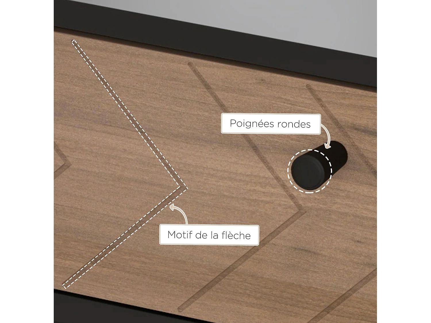 Bureau secrétaire style graphique - 2 tiroirs façades chevrons - acier noir aspect bois