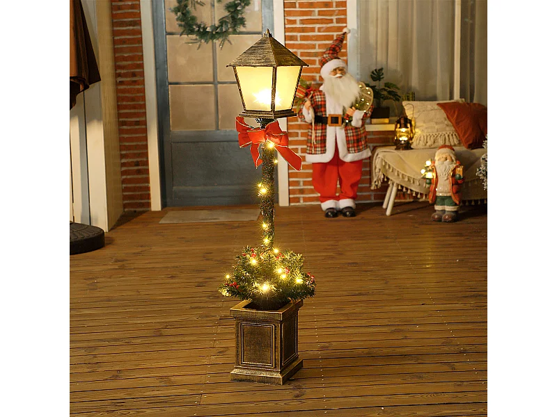 Lampadaire de Noël LED H.1,2 m style réverbère - décoration incluse - aspect bronze antique
