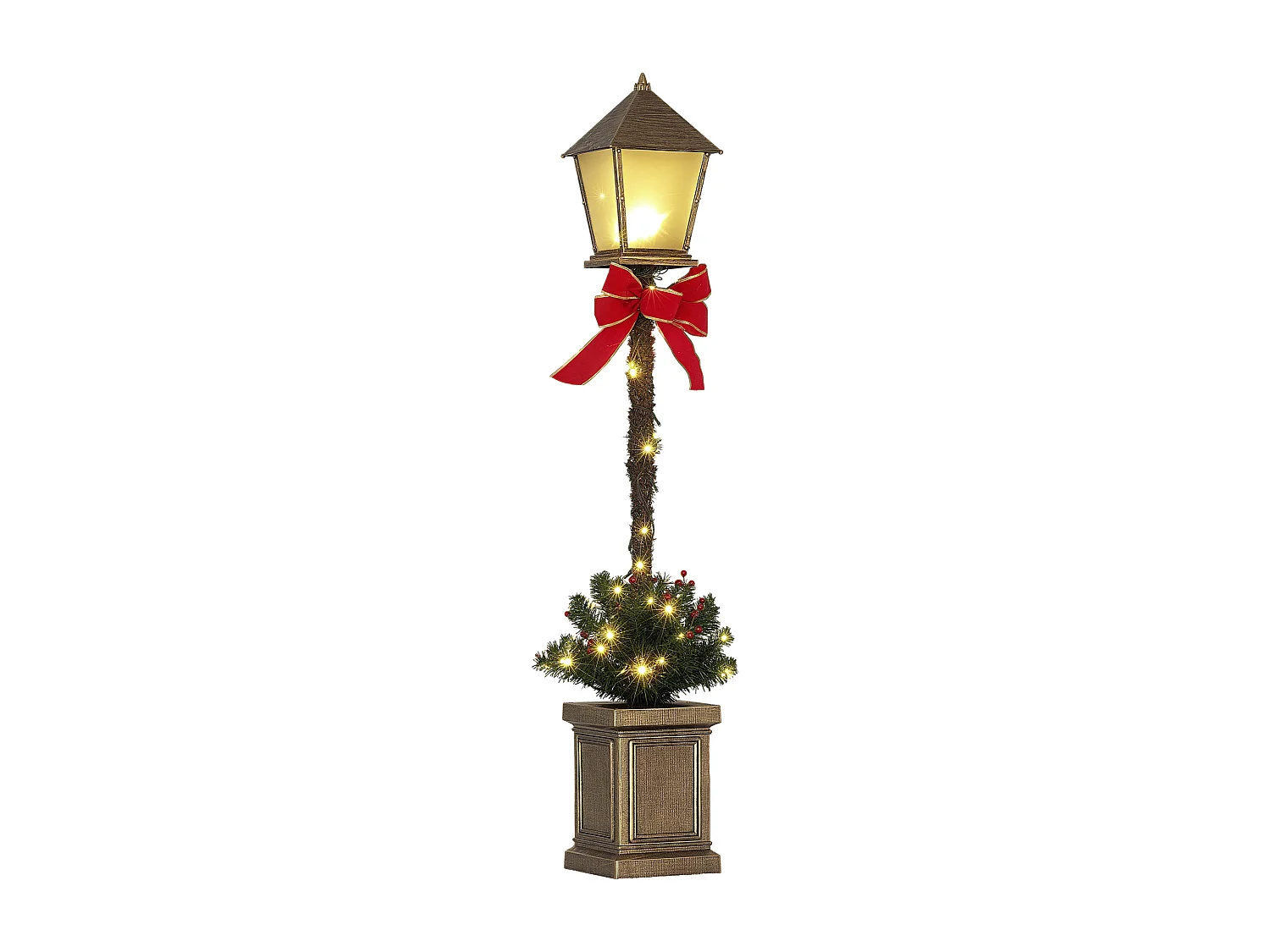 Lampadaire de Noël LED H.1,2 m style réverbère - décoration incluse - aspect bronze antique