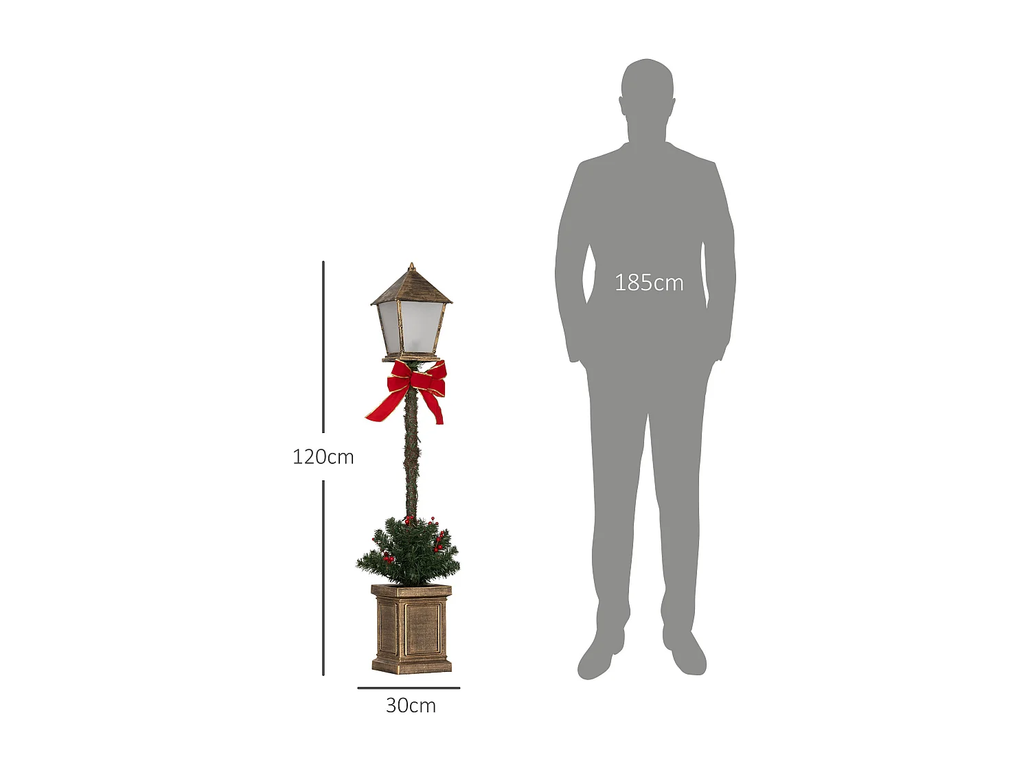 Lampadaire de Noël LED H.1,2 m style réverbère - décoration incluse - aspect bronze antique