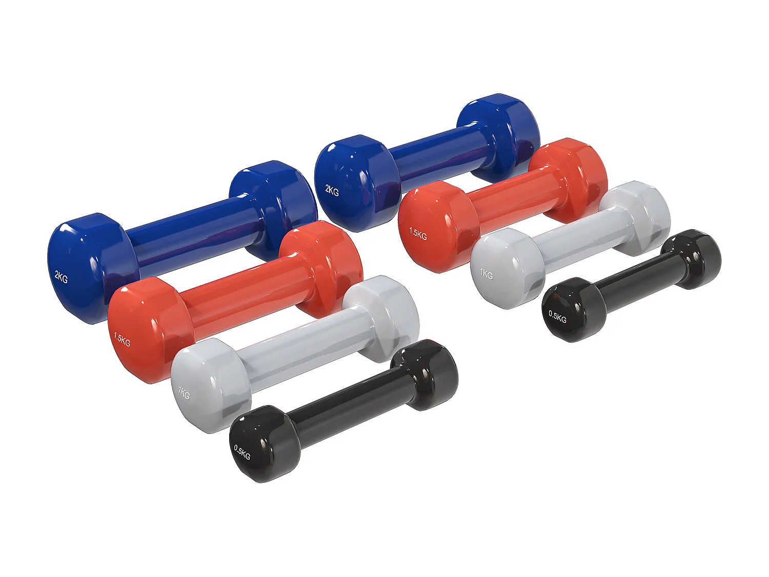 Ensemble d'haltères courtes total 10 Kg - collaboration Aosom.fr x FFHandball - paires de 0,5/1/1,5/2 Kg avec malette - métal PU multicolore