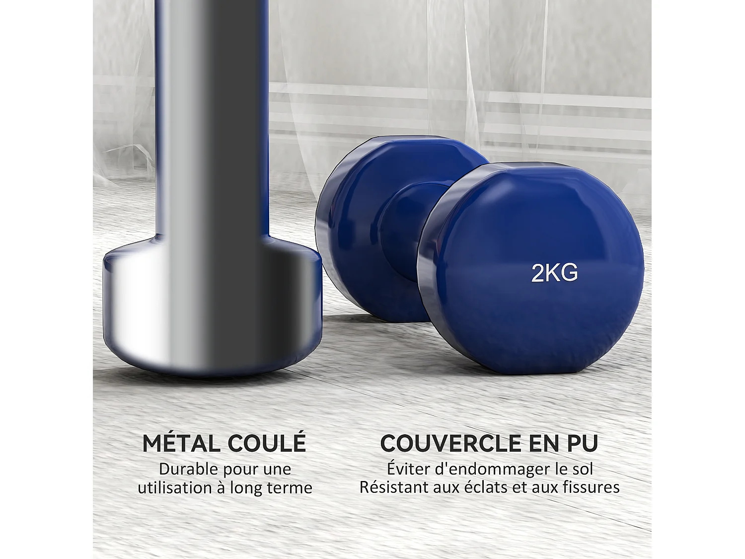 Ensemble d'haltères courtes total 10 Kg - collaboration Aosom.fr x FFHandball - paires de 0,5/1/1,5/2 Kg avec malette - métal PU multicolore