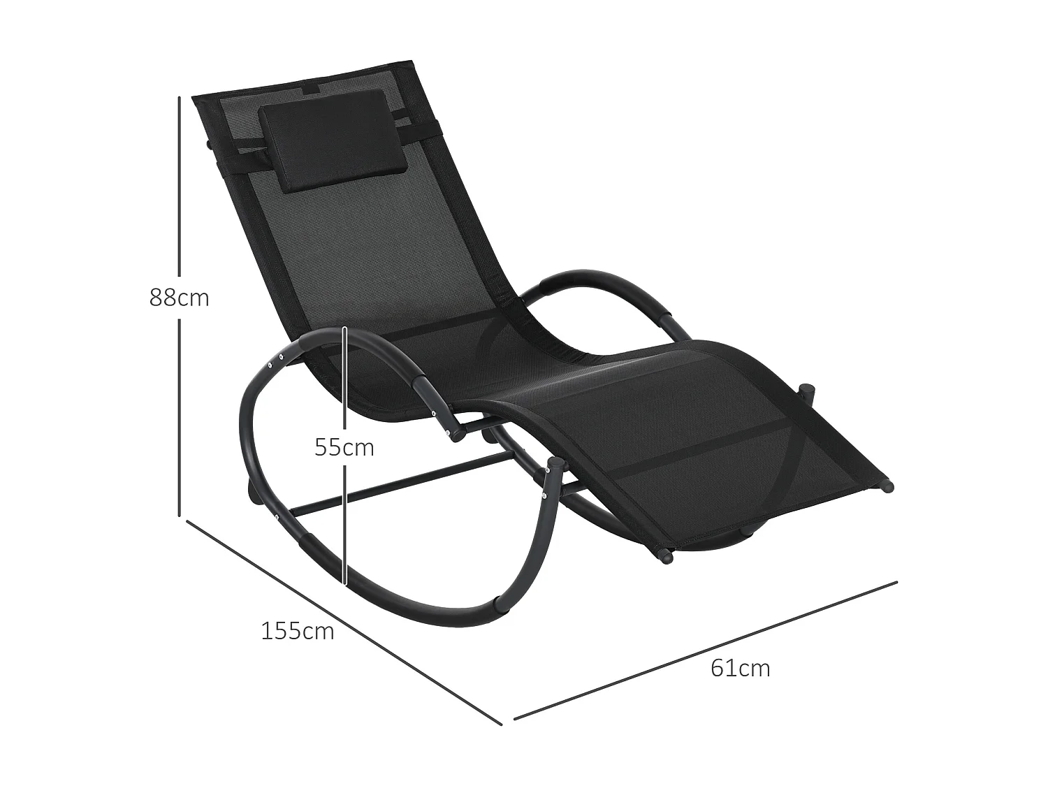 Chaise longue à bascule rocking chair design contemporain métal textilène noir