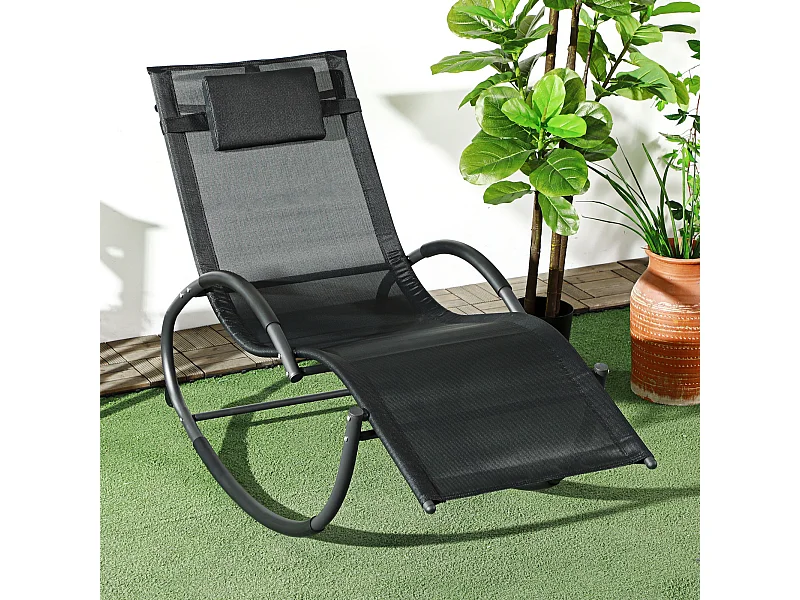 Chaise longue à bascule rocking chair design contemporain métal textilène noir