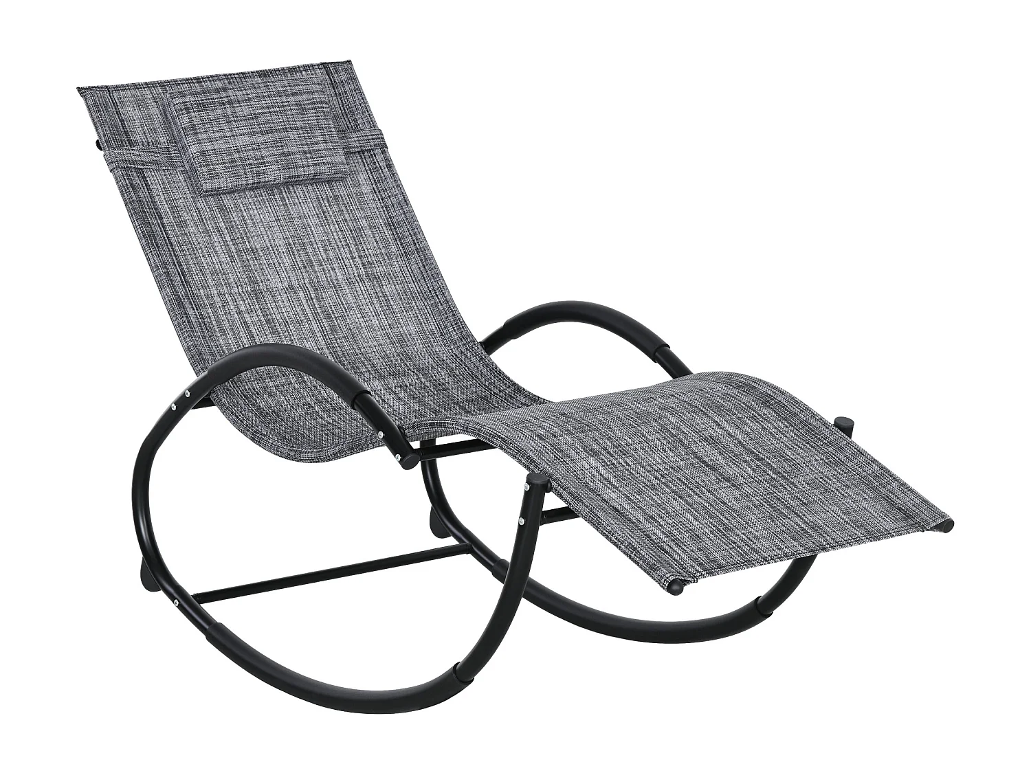 Chaise longue à bascule rocking chair design contemporain métal textilène gris chiné