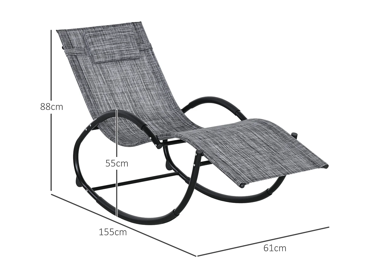 Chaise longue à bascule rocking chair design contemporain métal textilène gris chiné