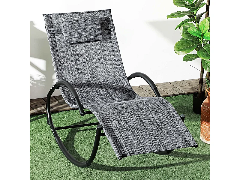 Chaise longue à bascule rocking chair design contemporain métal textilène gris chiné