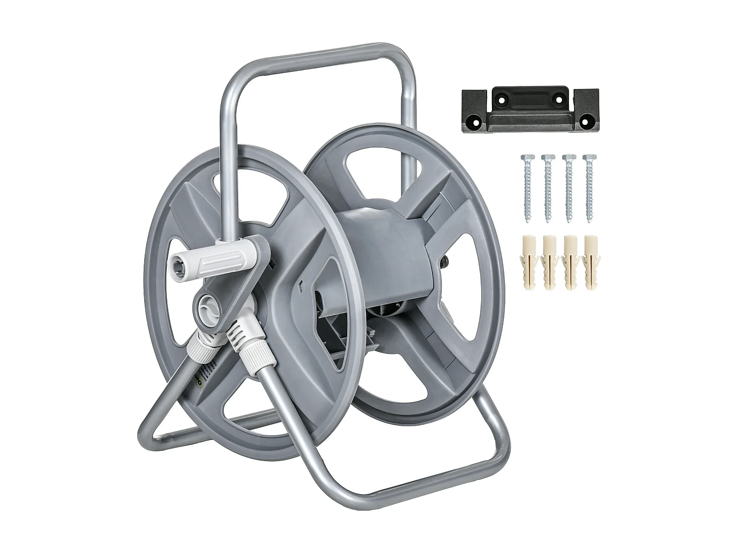 Dévidoir sur pied ou mural - enrouleur tuyau 40 m - support mural intégré - gris