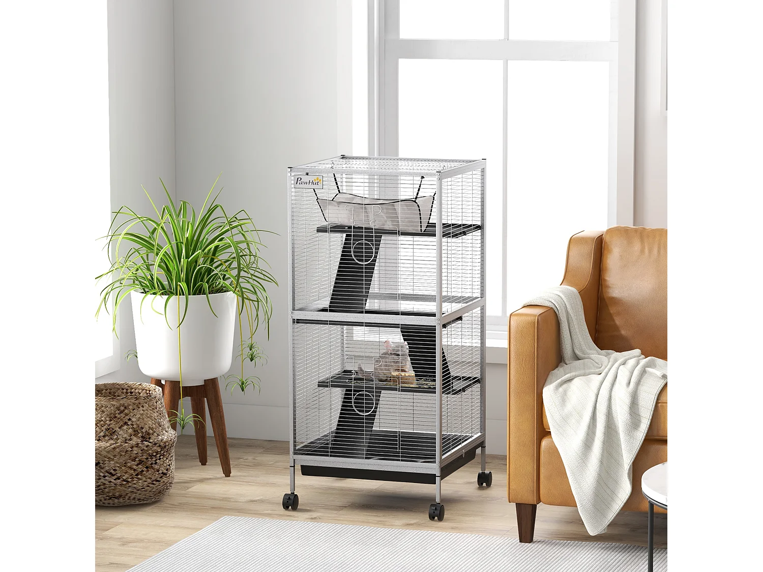 Cage pour petits animaux portable avec 2 portes hamac métal PP 52 x 52 x 113,5 cm blanc