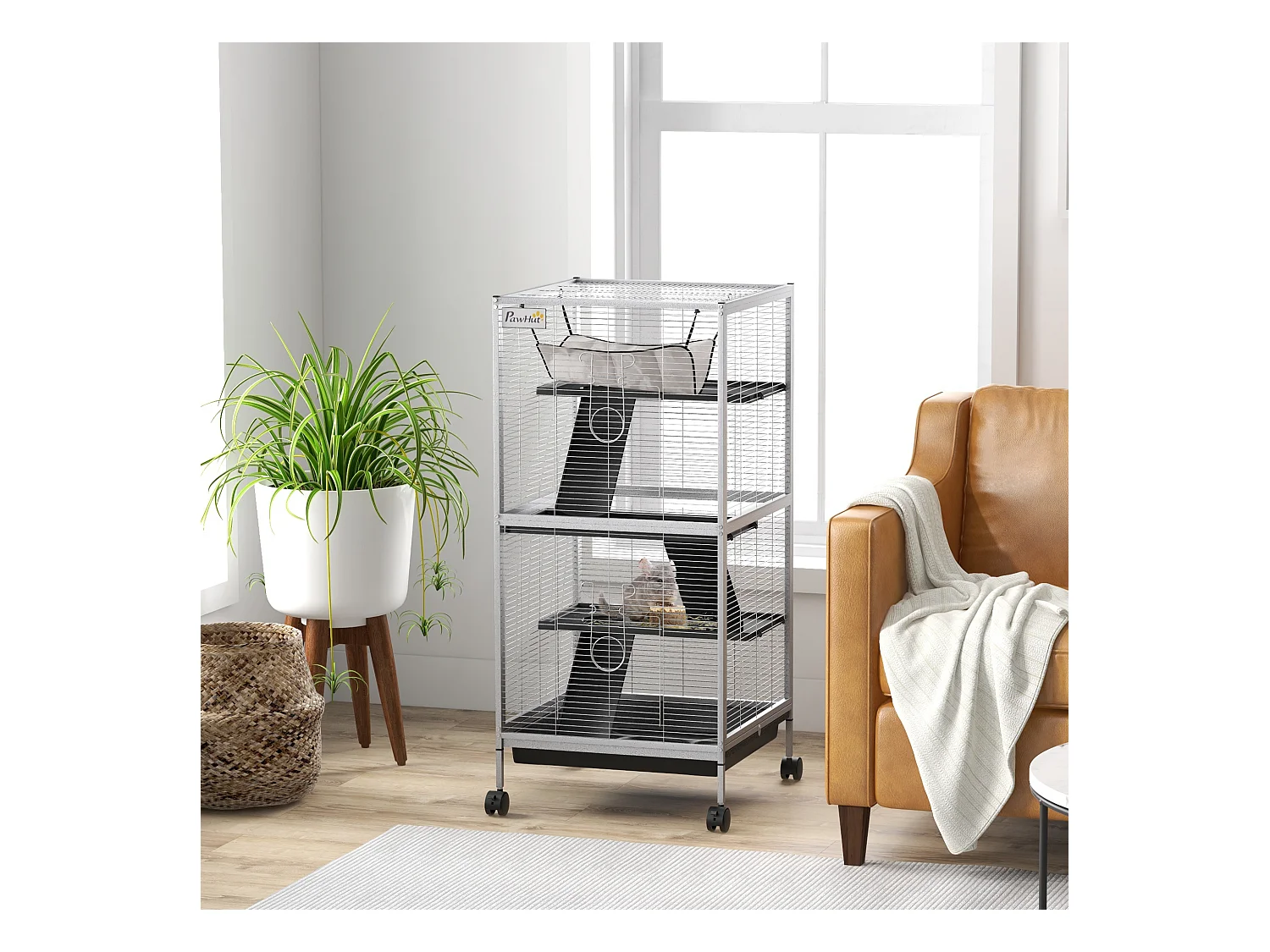 Cage pour petits animaux portable avec 2 portes hamac métal PP 52 x 52 x 113,5 cm blanc