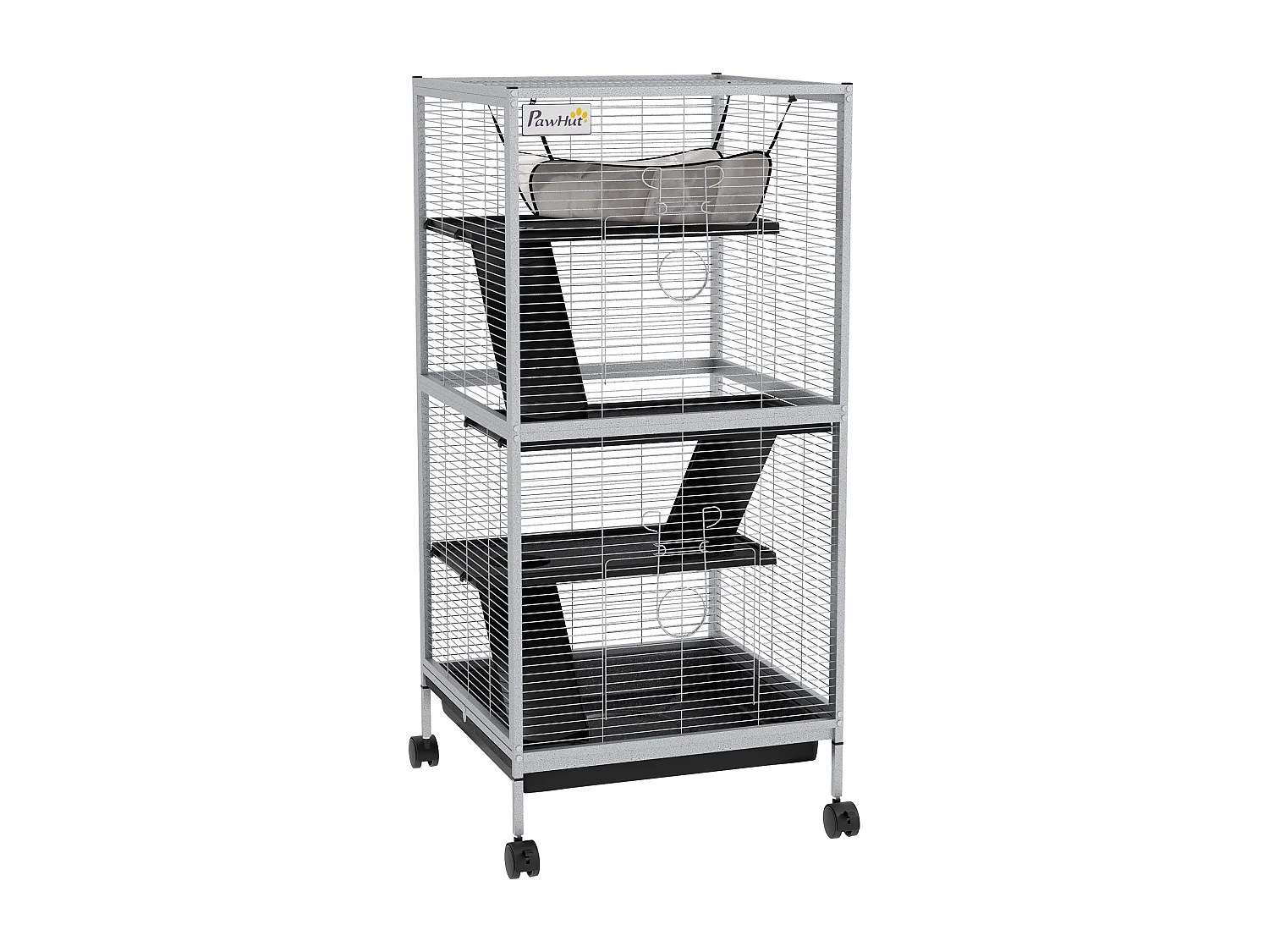 Cage pour petits animaux portable avec 2 portes hamac métal PP 52 x 52 x 113,5 cm blanc