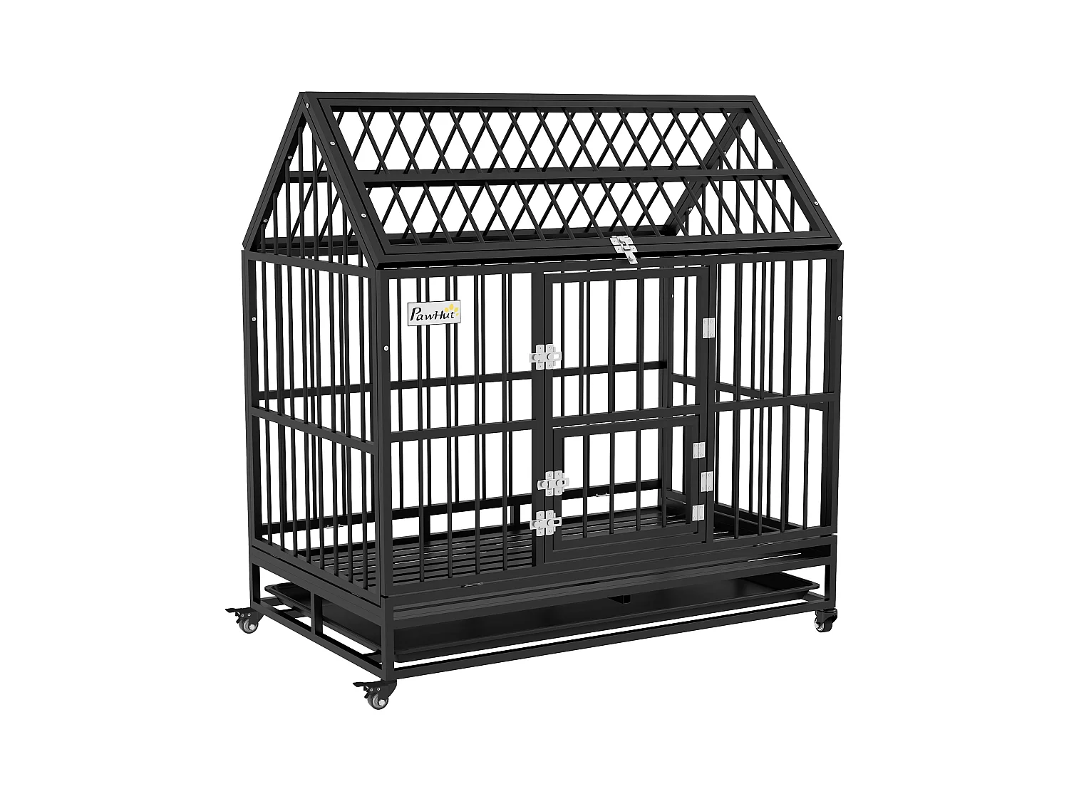Cage chien grande taille sur roulettes - 2 portes verrouillables, plateau amovible - acier noir