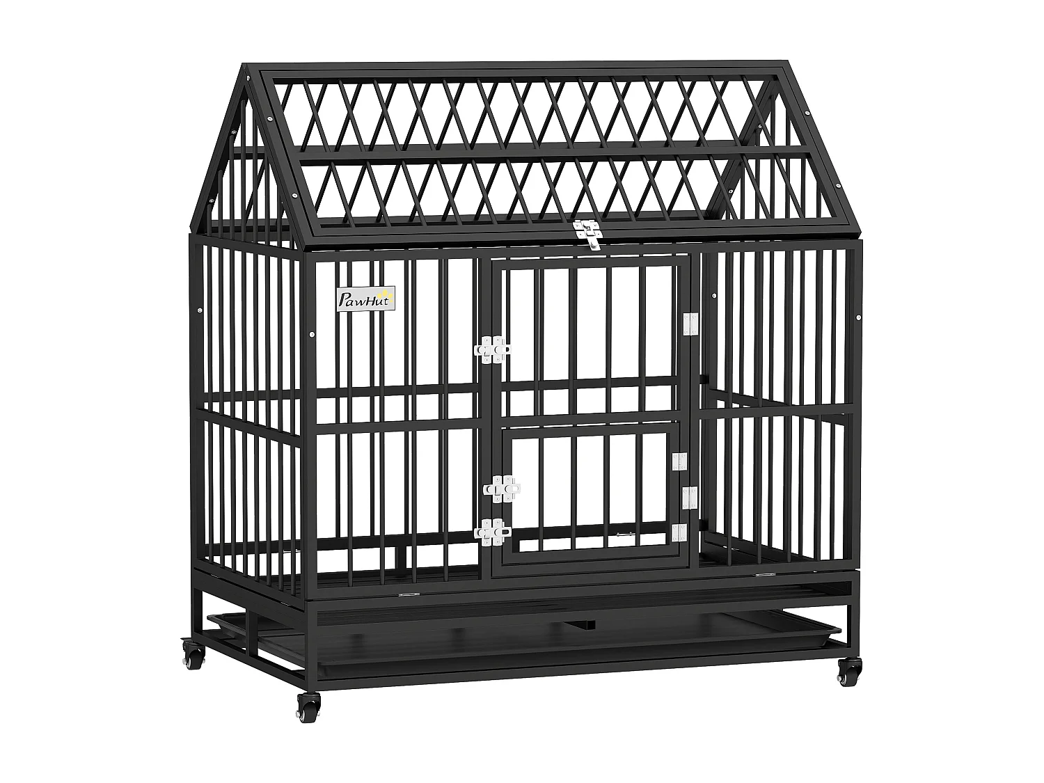 Cage chien grande taille sur roulettes - 2 portes verrouillables, plateau amovible - acier noir