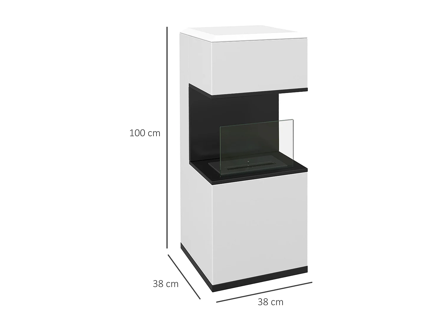 Cheminée bioéthanol design - brûleur 1,2L - contrôle de flamme, manche inclus - verre trempé acier blanc noir